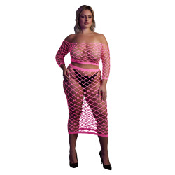 Ouch! Glow Bustier et Robe Filet Épaules dénudées Rose Fluo
